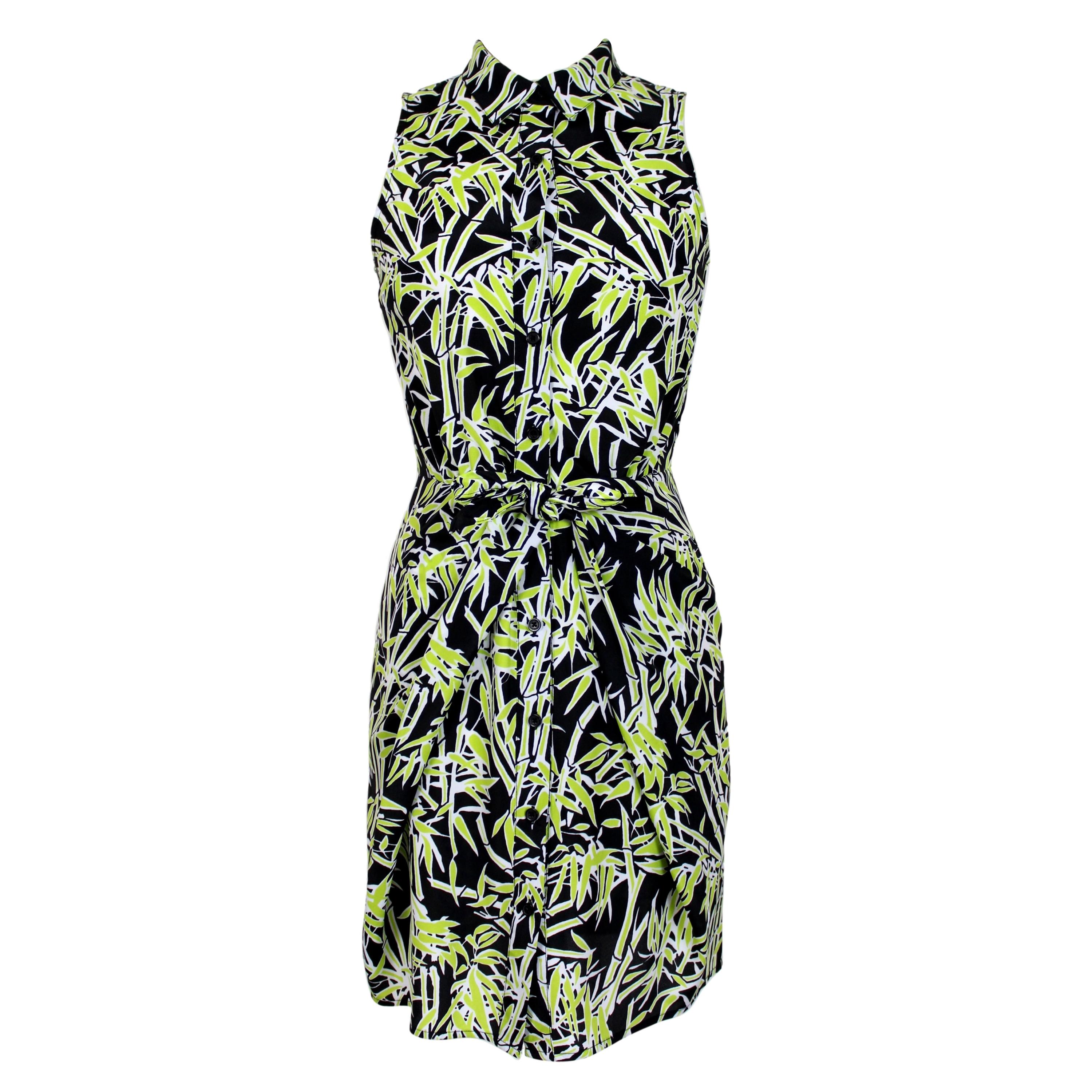 Michael Kors Green Black Floral Short Cocktail Dress For Sale
