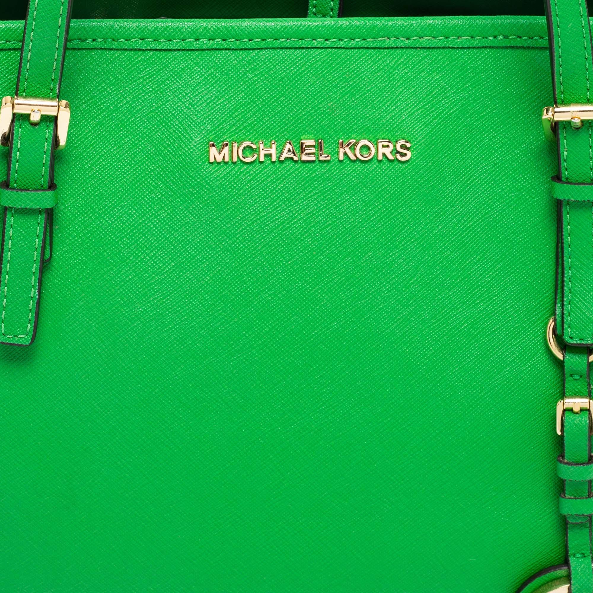Michael Kors Green Leather Small Jet Set Travel Tote For Sale at 1stDibs