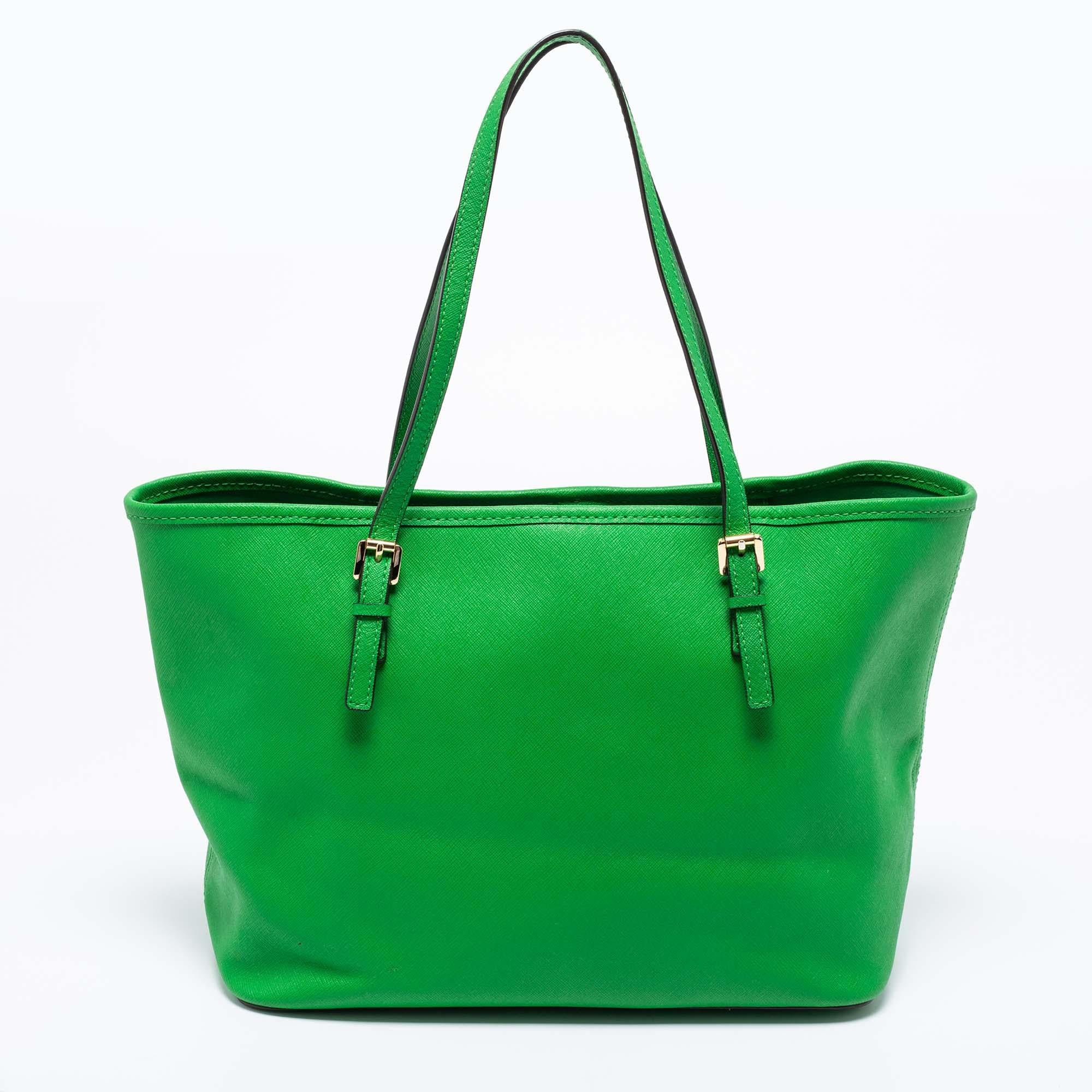 Michael Kors Green Leather Small Jet Set Travel Tote For Sale at 1stDibs