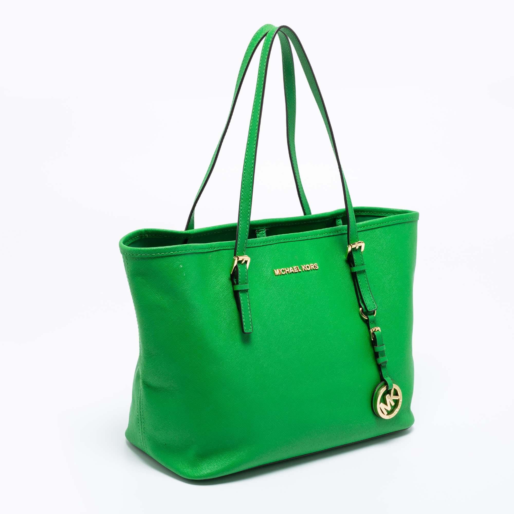 Michael Kors Green Leather Small Jet Set Travel Tote For Sale at 1stDibs