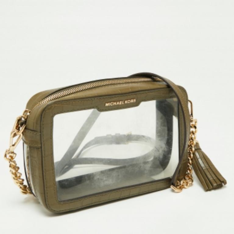 Michael Kors Grün  Ginny Crossbody-Tasche mit PVC- und Kroko-Prägung (Grau) im Angebot