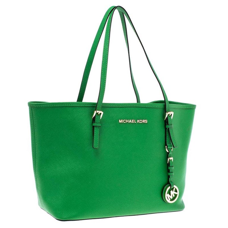 Michael Kors Green Saffiano Leather Jet Set Travel Tote For Sale at ...