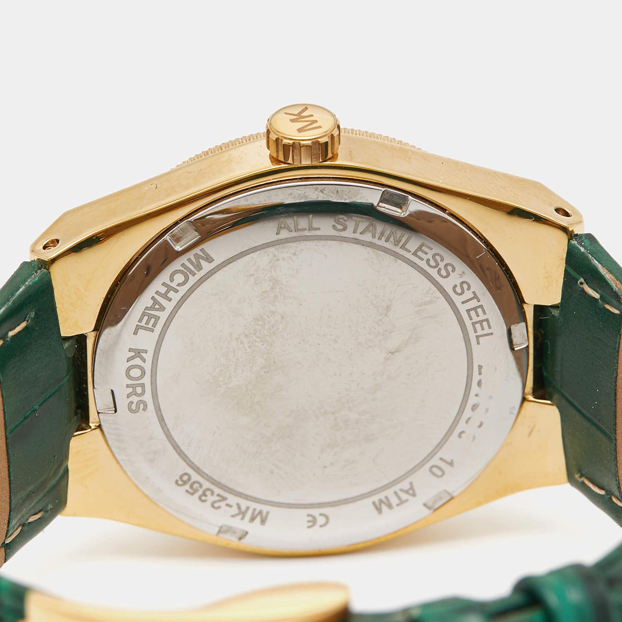 Men's Michael Kors Green Stainless Steel Leather MK2356 Unisex Wristwatch 38 mm