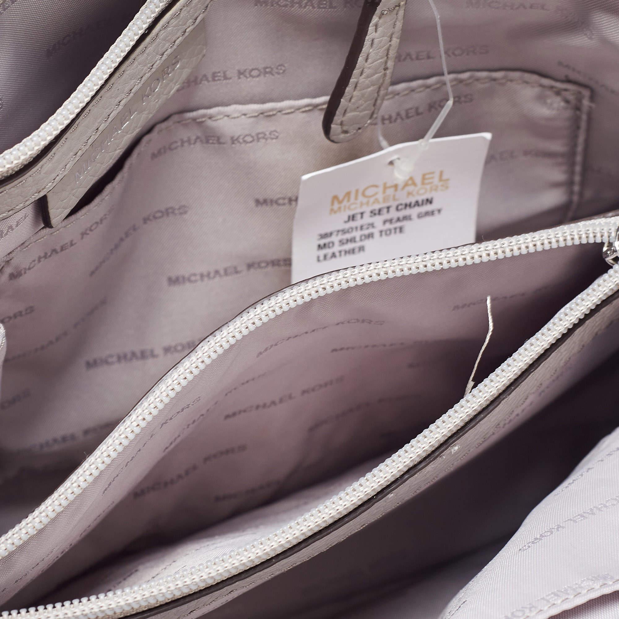 Women's Michael Kors Grey Leather Medium Jet Set Chain Shoulder Bag