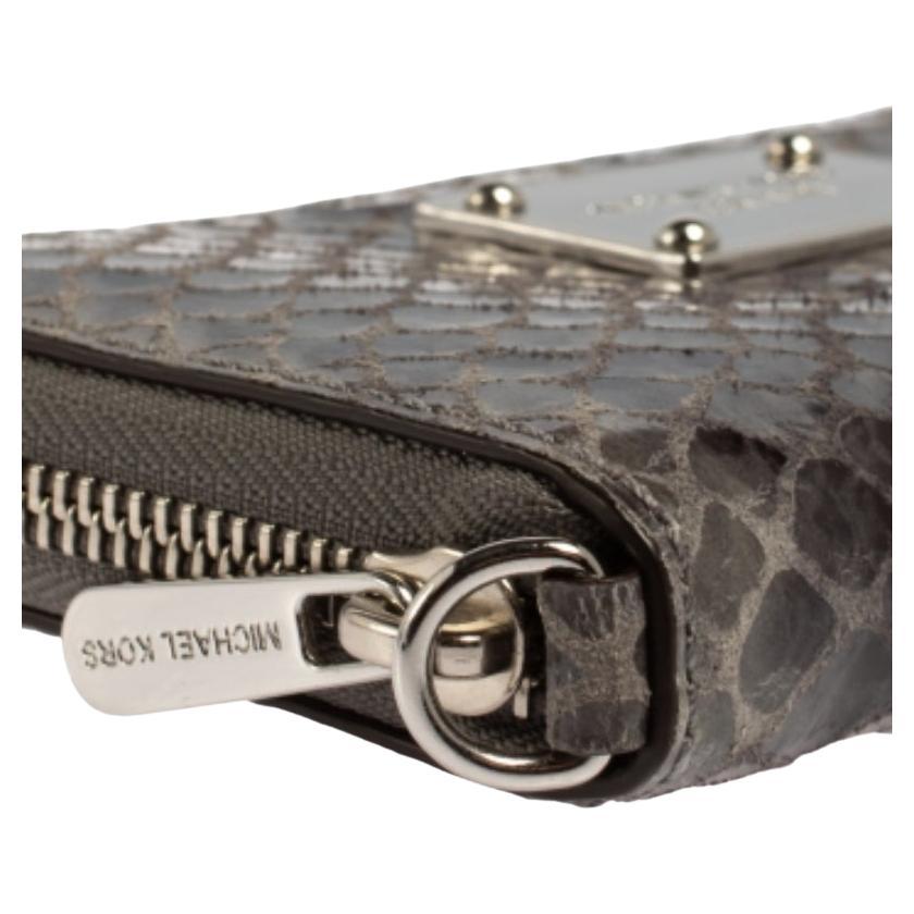 Women's Michael Kors Grey Python Embossed Leather Multi Function Wristlet Phone Case For Sale