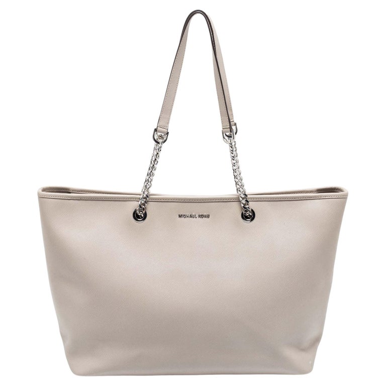 Michael Kors Grey Saffiano Leather Jet Set Tote For Sale at 1stDibs