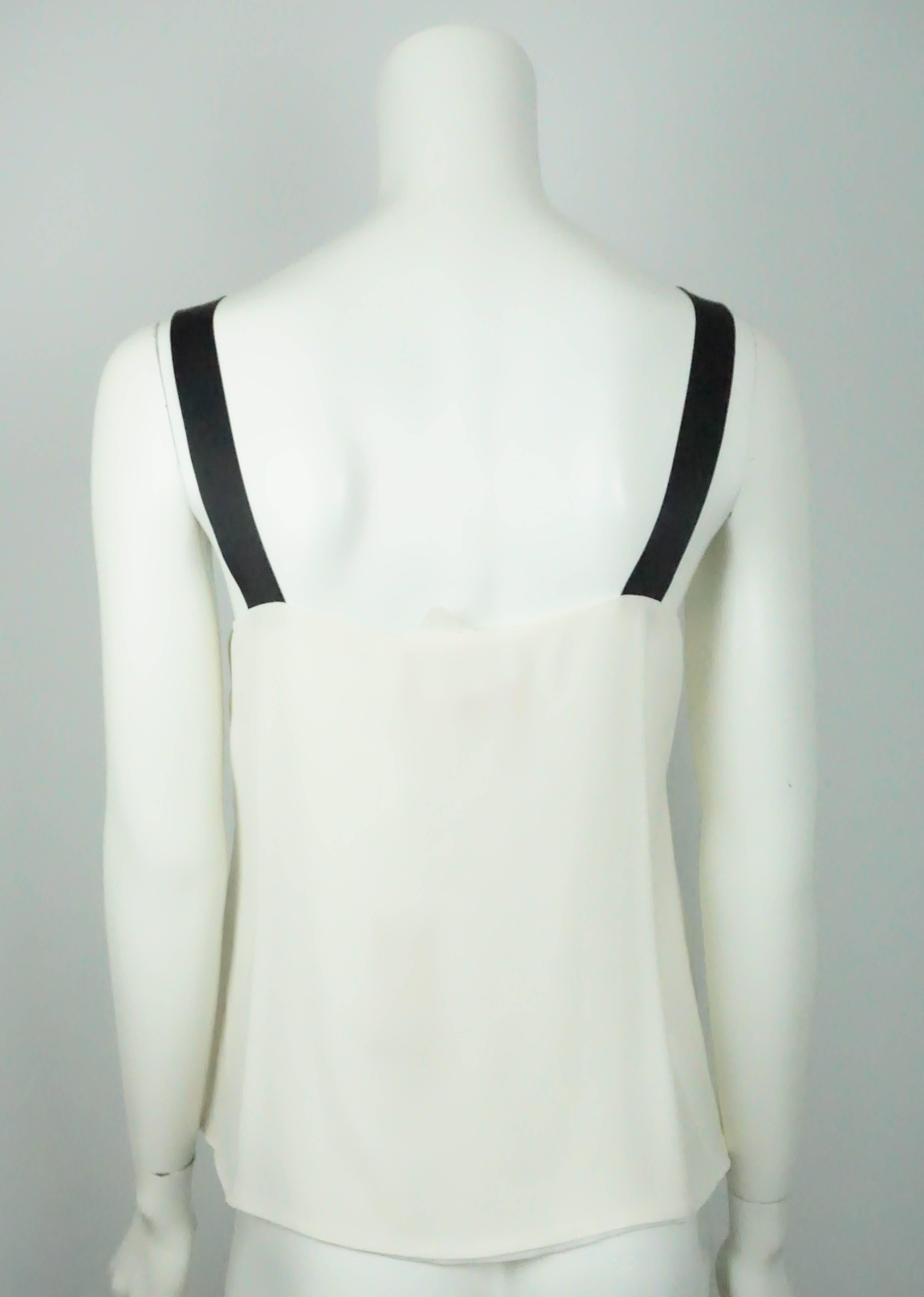 Michael Kors Ivory and Black Silk Camisole w/ Ribbon Straps - NWT - 8 In Excellent Condition For Sale In West Palm Beach, FL