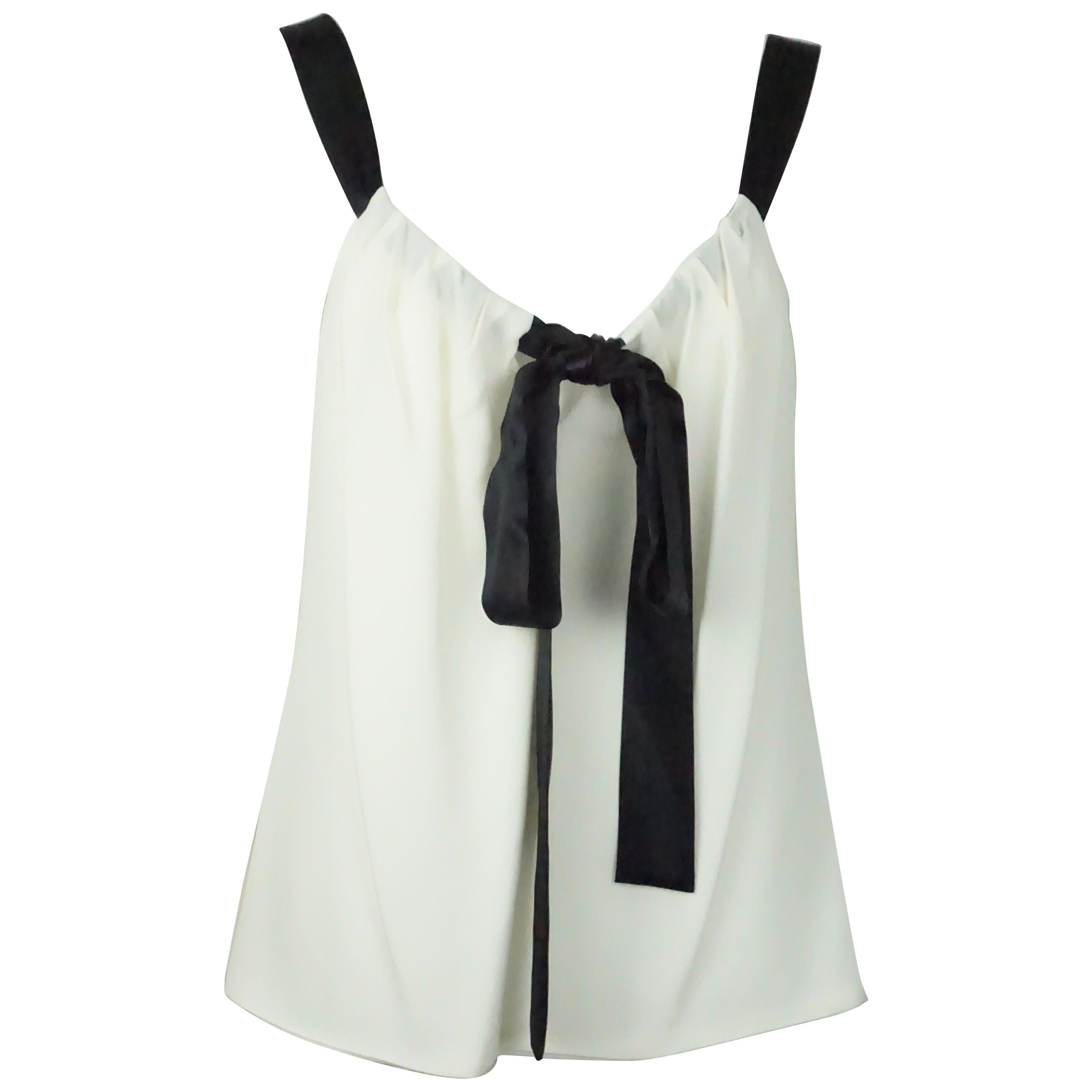 Michael Kors Ivory and Black Silk Camisole w/ Ribbon Straps - NWT - 8 For Sale