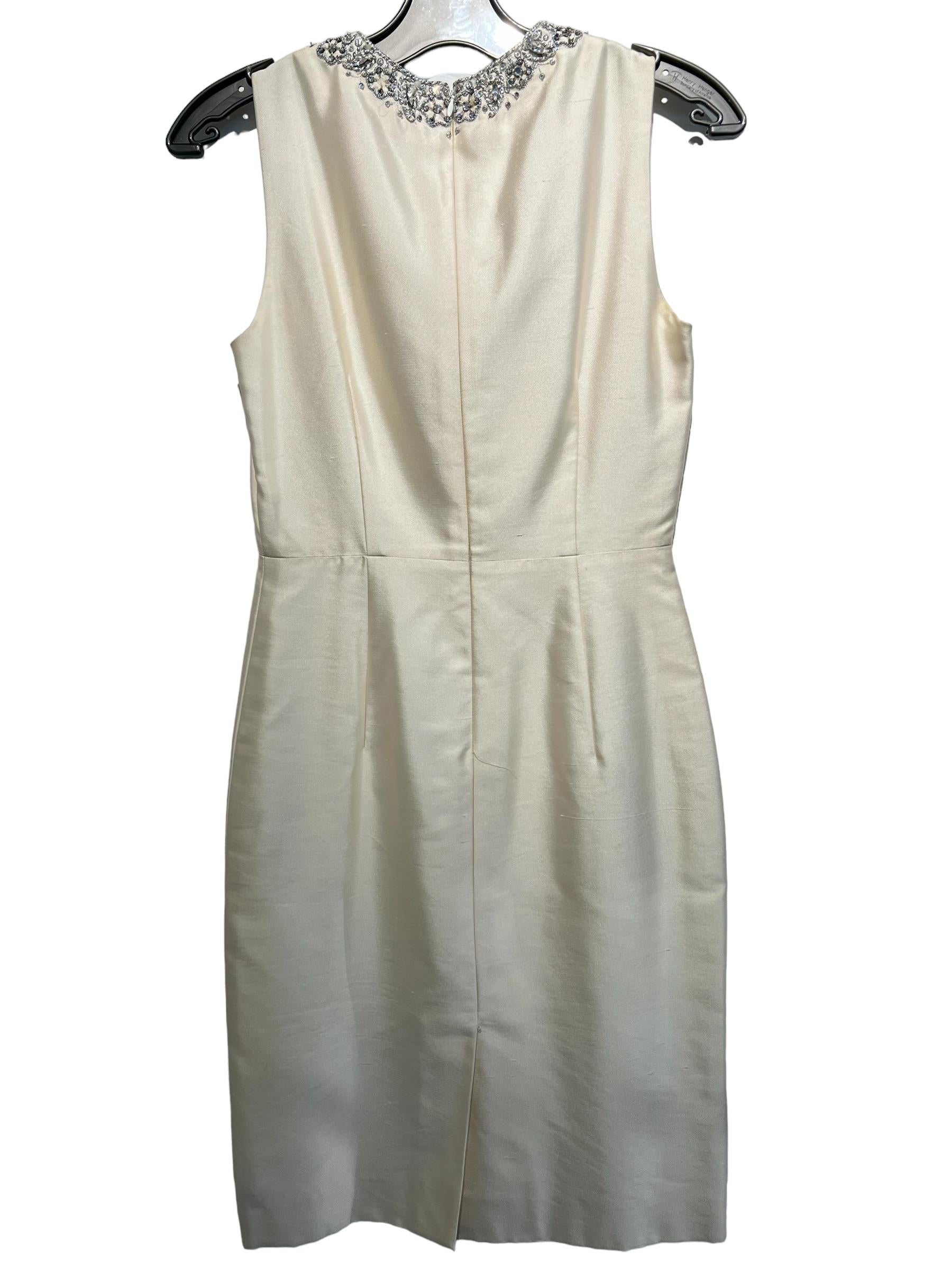 Gray Michael Kors Ivory Silk S/L with Crystal Neck Detail