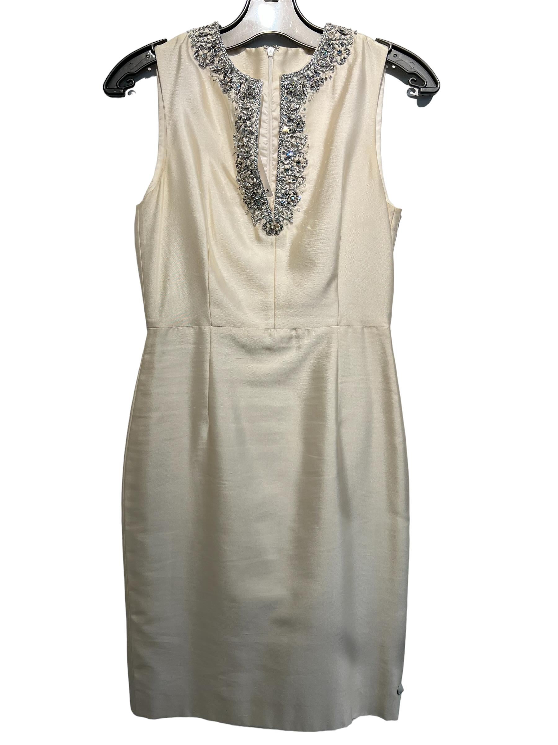 Michael Kors Ivory Silk S/L with Crystal Neck Detail In Good Condition In Bridgehampton, NY