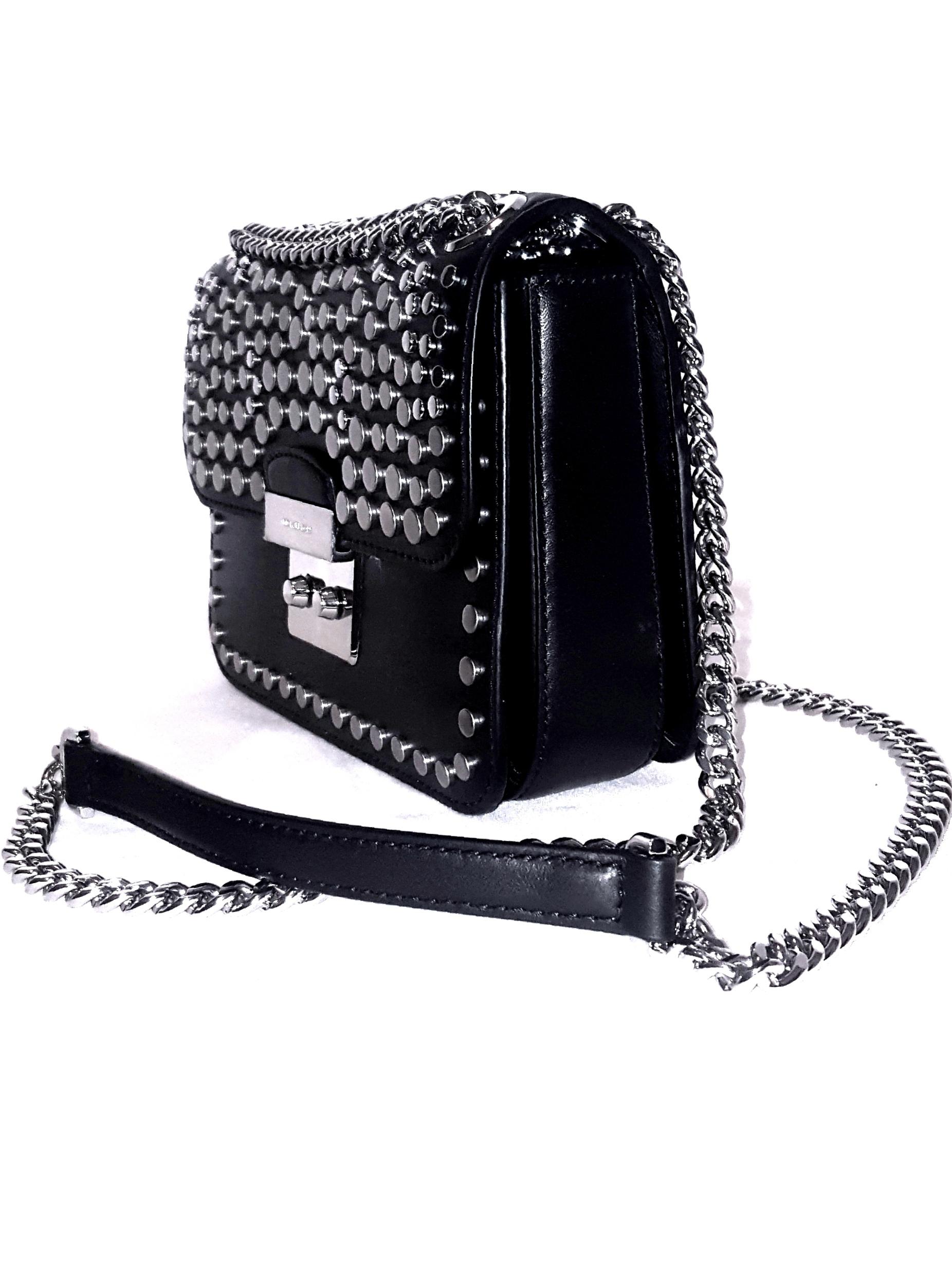 michael kors black bag with silver chain