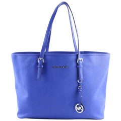 Vintage Michael Kors Jet Set Travel Top Zip Tote 3mr0327 Blue Leather Shoulder Bag