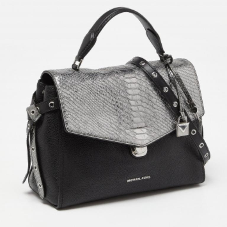 Michael Kors - Borsa media Bristol con manico superiore in pelle e pelle di serpente goffrata