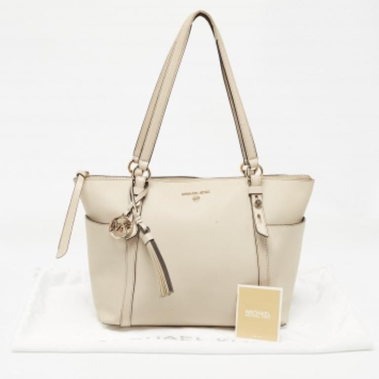 Michael Kors Hell Beige Leder Medium Top Zip Jet Set Tote mit Reißverschluss im Angebot 4
