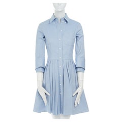 MICHAEL KORS light blue cotton dual cuff 3/4 sleeves pleated casual dress US0 XS