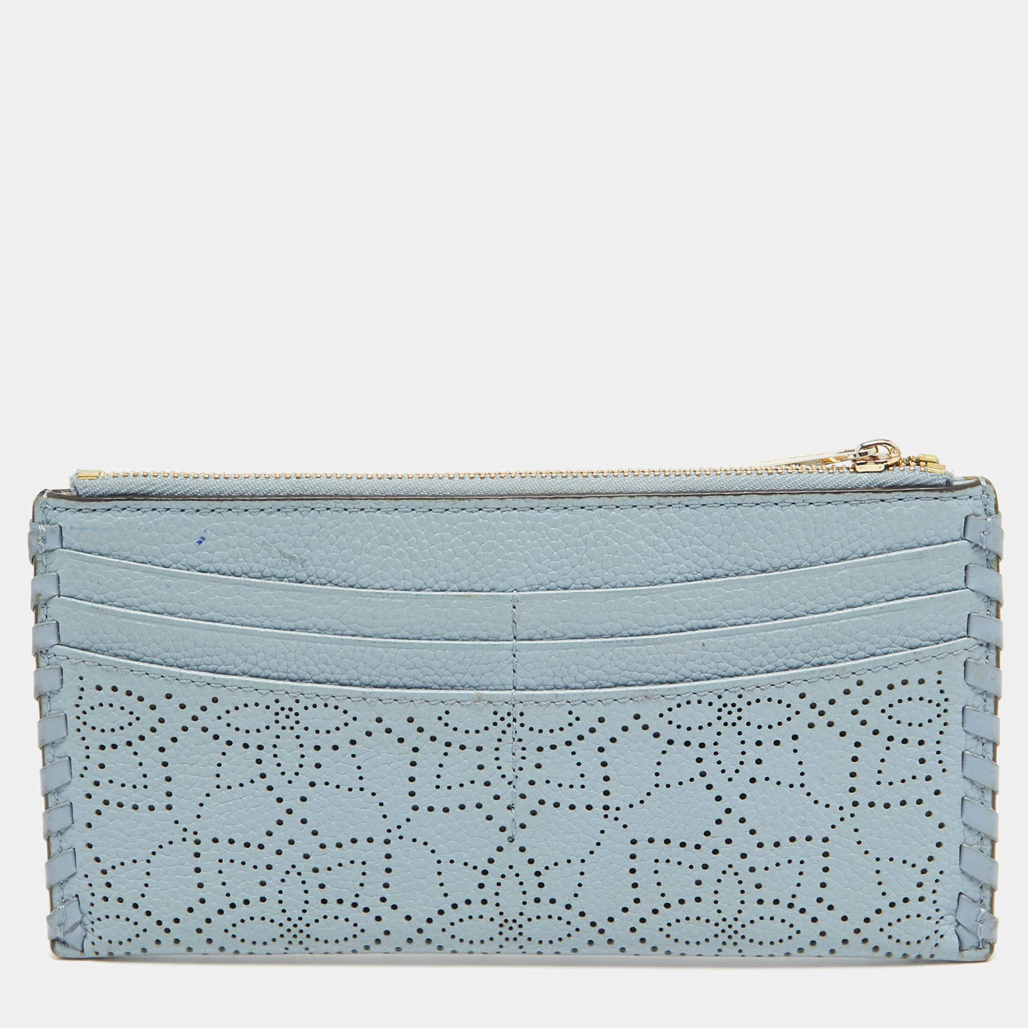 Michael Kors Light Blue Leather Lasercut Karson Slim Card Case In Good Condition In Dubai, Al Qouz 2
