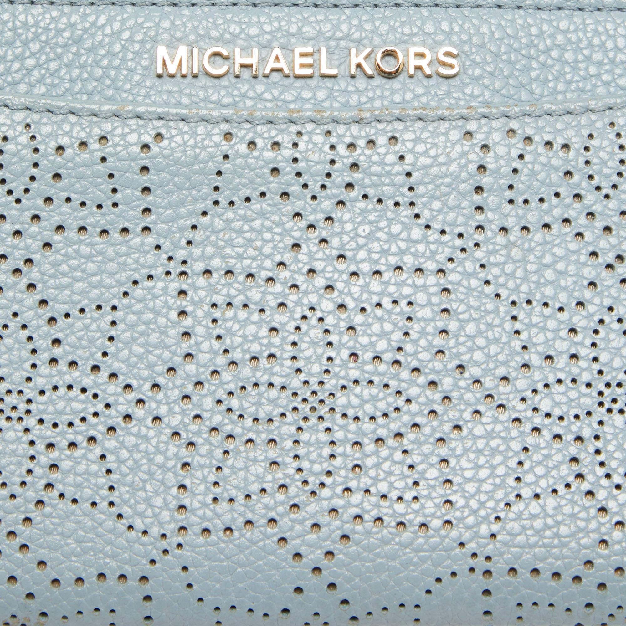 Women's Michael Kors Light Blue Leather Lasercut Karson Slim Card Case
