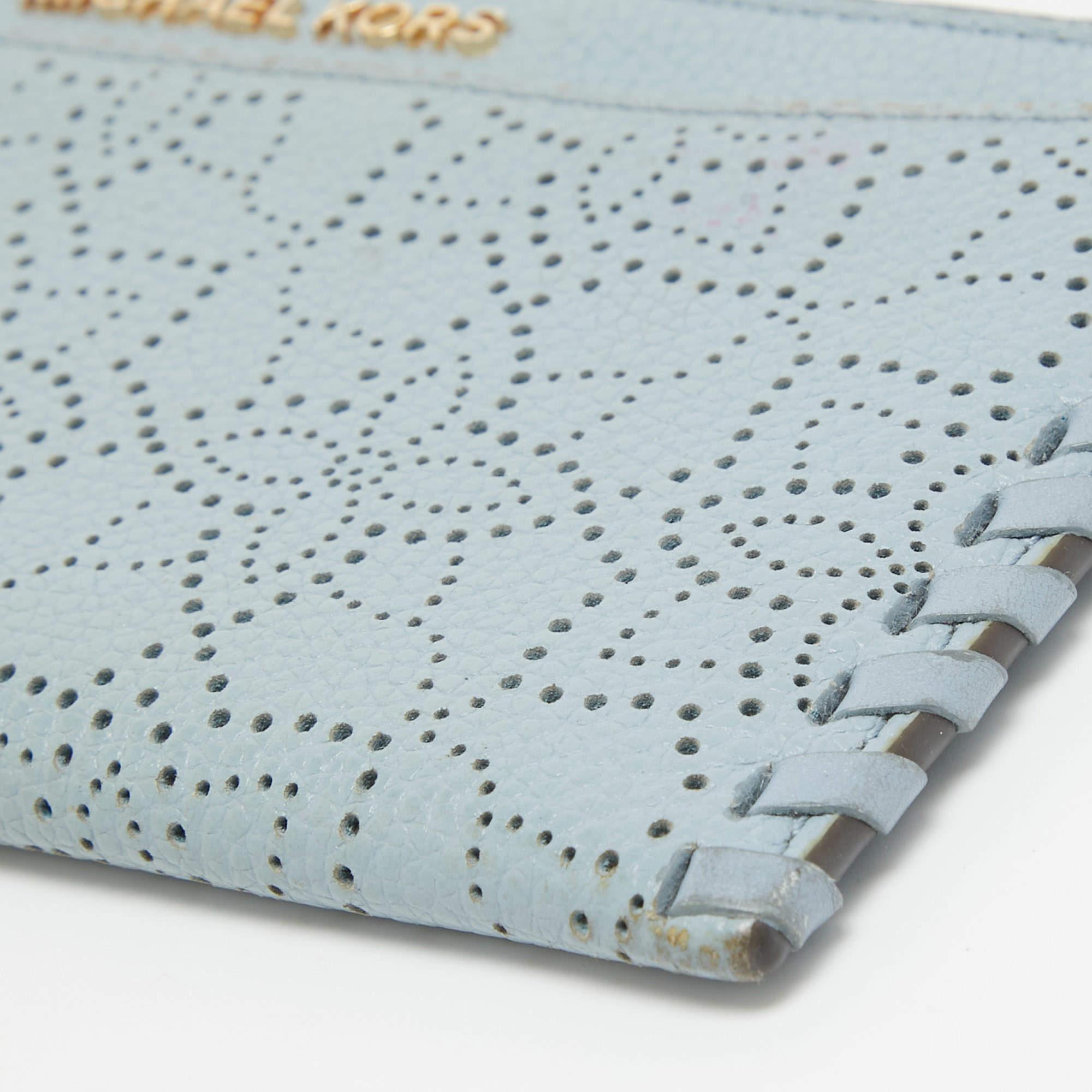 Michael Kors Light Blue Leather Lasercut Karson Slim Card Case 4