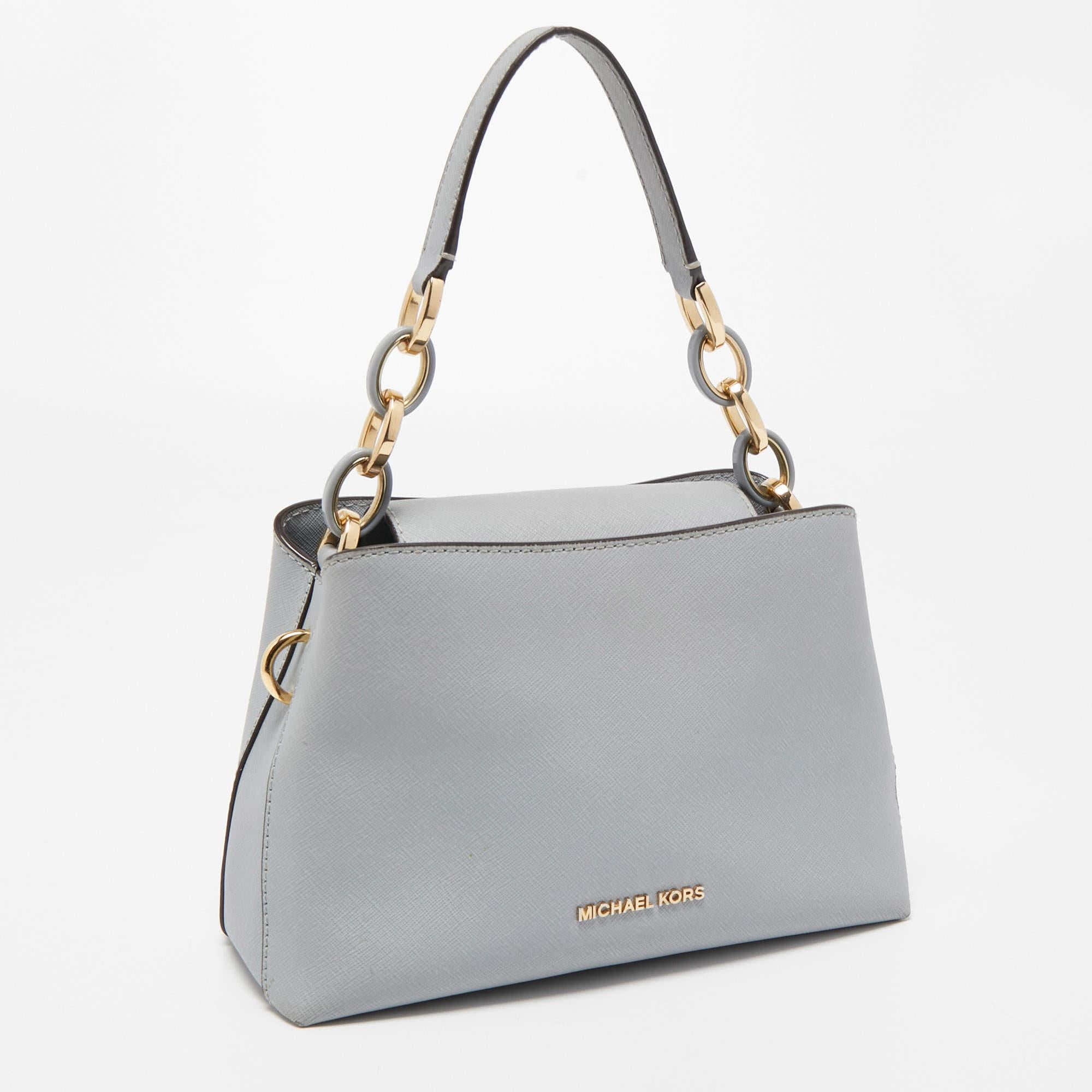 Gris Michael Kors - Sacoche Portia en cuir Saffiano bleu clair en vente