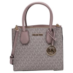 Michael Kors Mercer Medium Signature Logo Crossbody Bag in Pink Coated Canvas