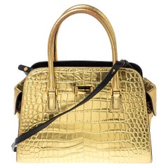 Michael Kors Metallic Gold Croc Embossed Leather Gia Satchel
