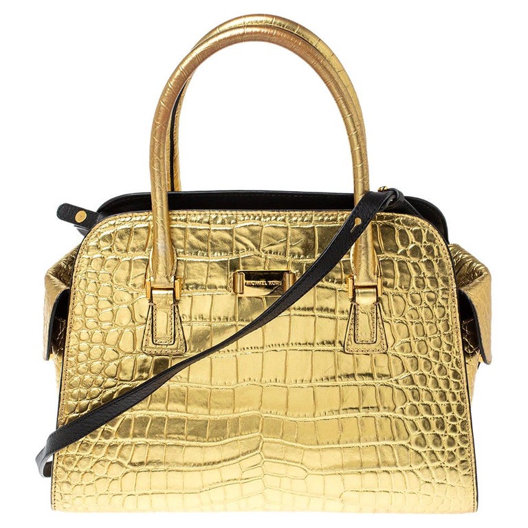 Michael Kors Metallic Gold Croc Embossed Leather Gia Satchel at 1stDibs | gold  michael kors bag, michael kors gold handbag