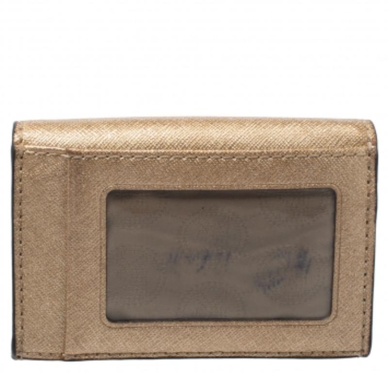 Women's Michael Kors Metallic Gold Leather Flap Card Holder For Sale
