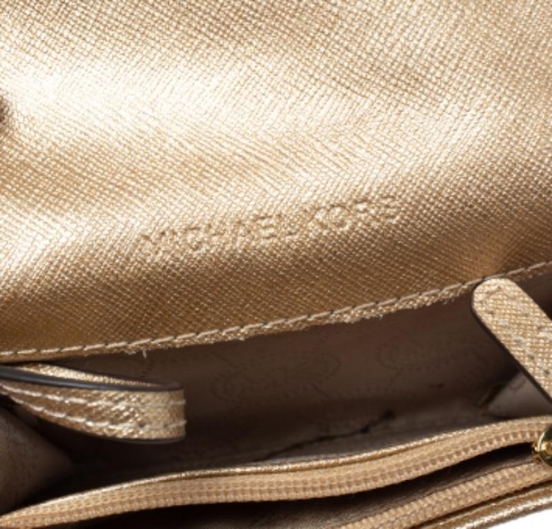 Michael Kors Metallic Gold Leather Flap Card Holder For Sale 3