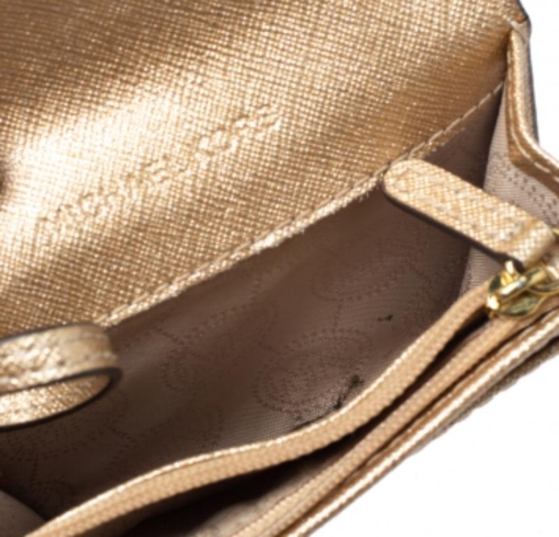 Michael Kors Metallic Gold Leather Flap Card Holder For Sale 4