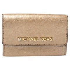 Michael Kors Metallic Gold Leather Flap Card Holder