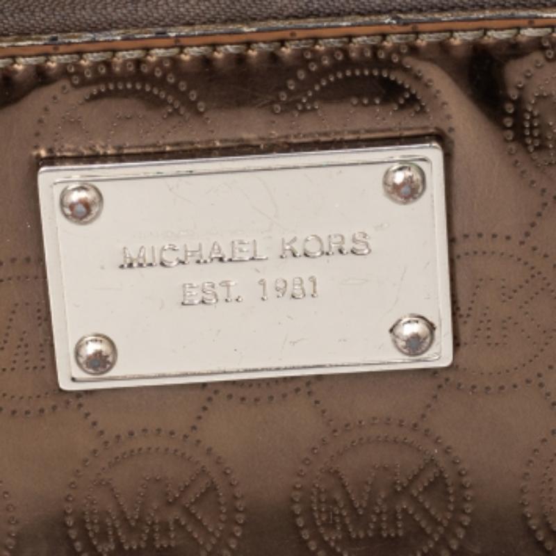 Michael Kors Cartera con cremallera Jet Set de piel dorada metalizada Marrón