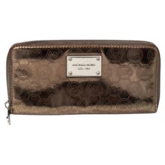 Michael Kors Metallic Gold Leather Jet Set Zip Around Wallet