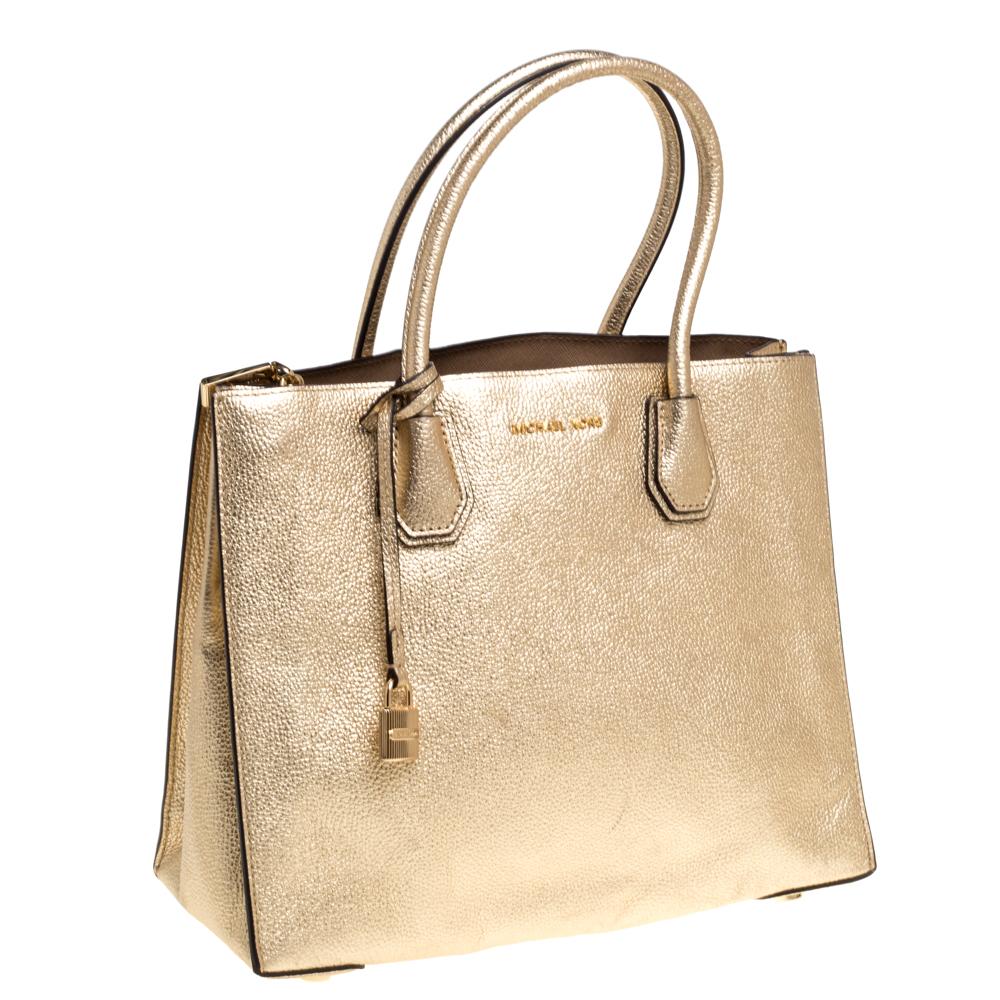 Michael Kors Metallic Gold Leder Großes Mercer Tote Damen