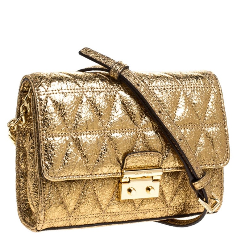 Michael Kors Metallic Gold Quilted Leather Crossbody Bag For Sale at