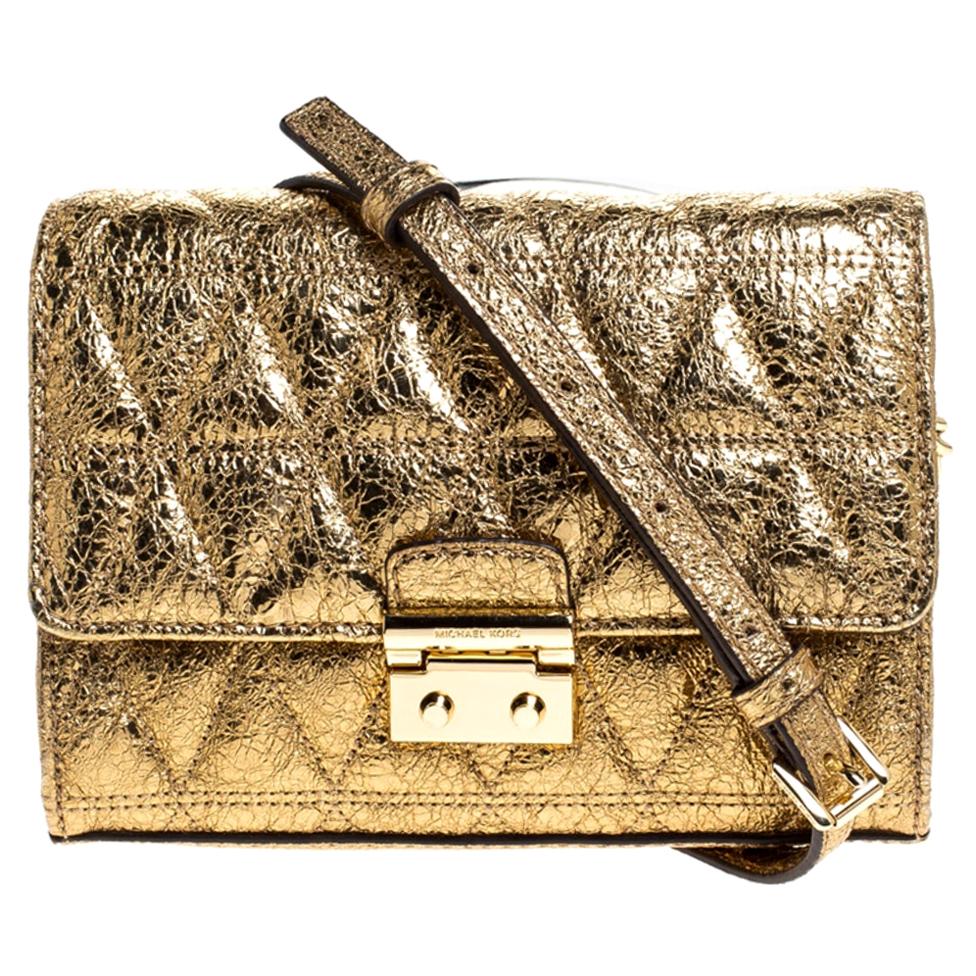 Michael Kors Metallic Gold Quilted Leather Crossbody Bag