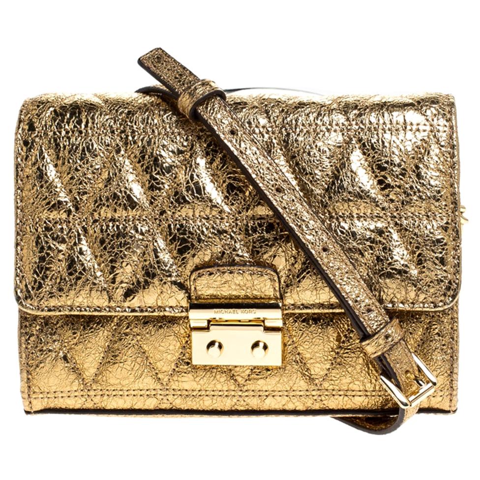 Michael Kors Metallic Gold Quilted Leather Crossbody Bag For Sale at