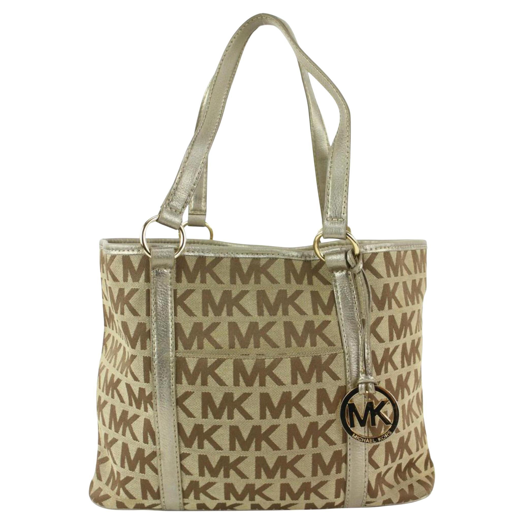 Michael Kors Beige/Brown Woven Straw And Leather Medium Naomi Shoulder