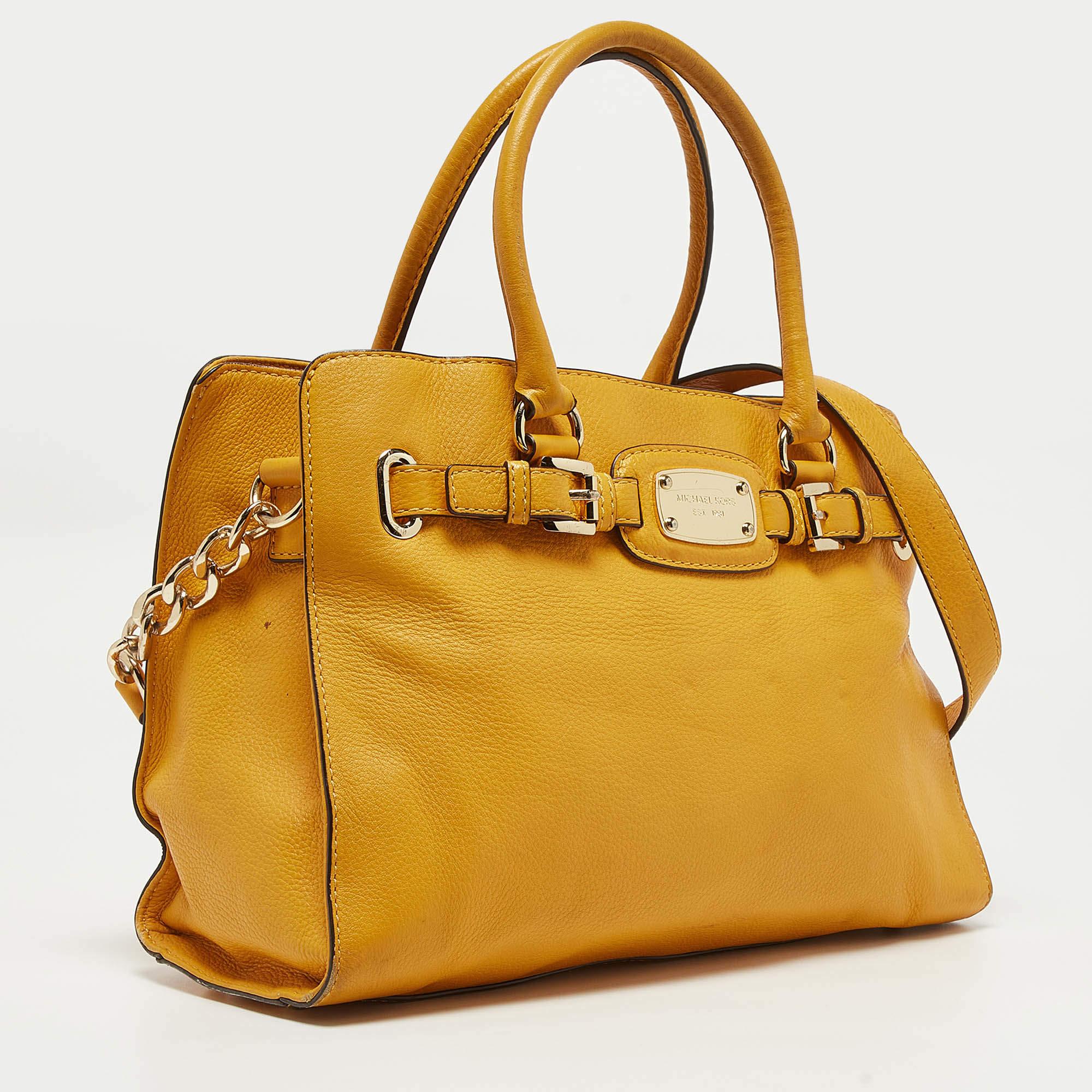 Orange Michael Kors Mustard Leather East/West Hamilton Tote