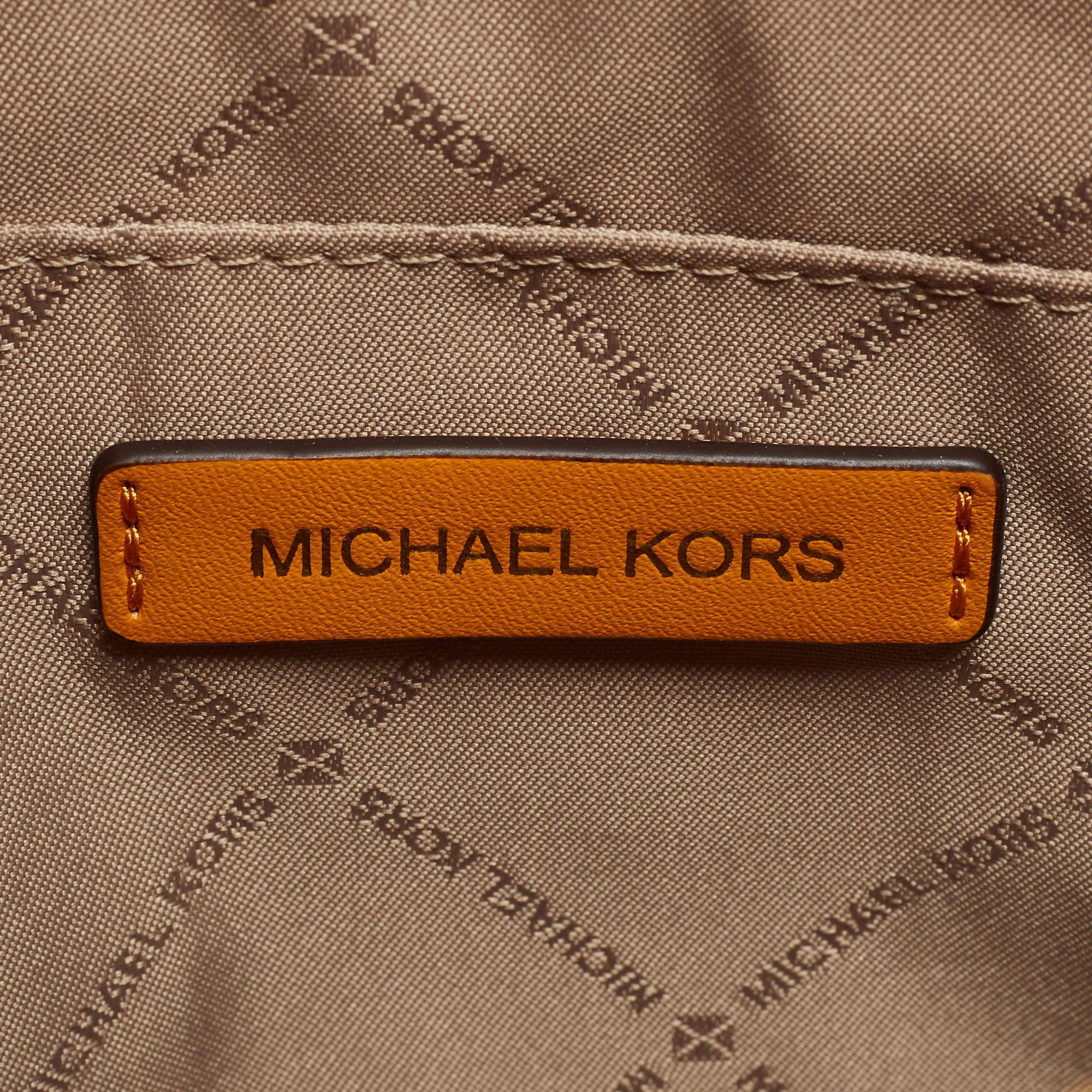 Michael Kors Mustard Signature Leather and Suede Small Avril Satchel In New Condition For Sale In Dubai, Al Qouz 2