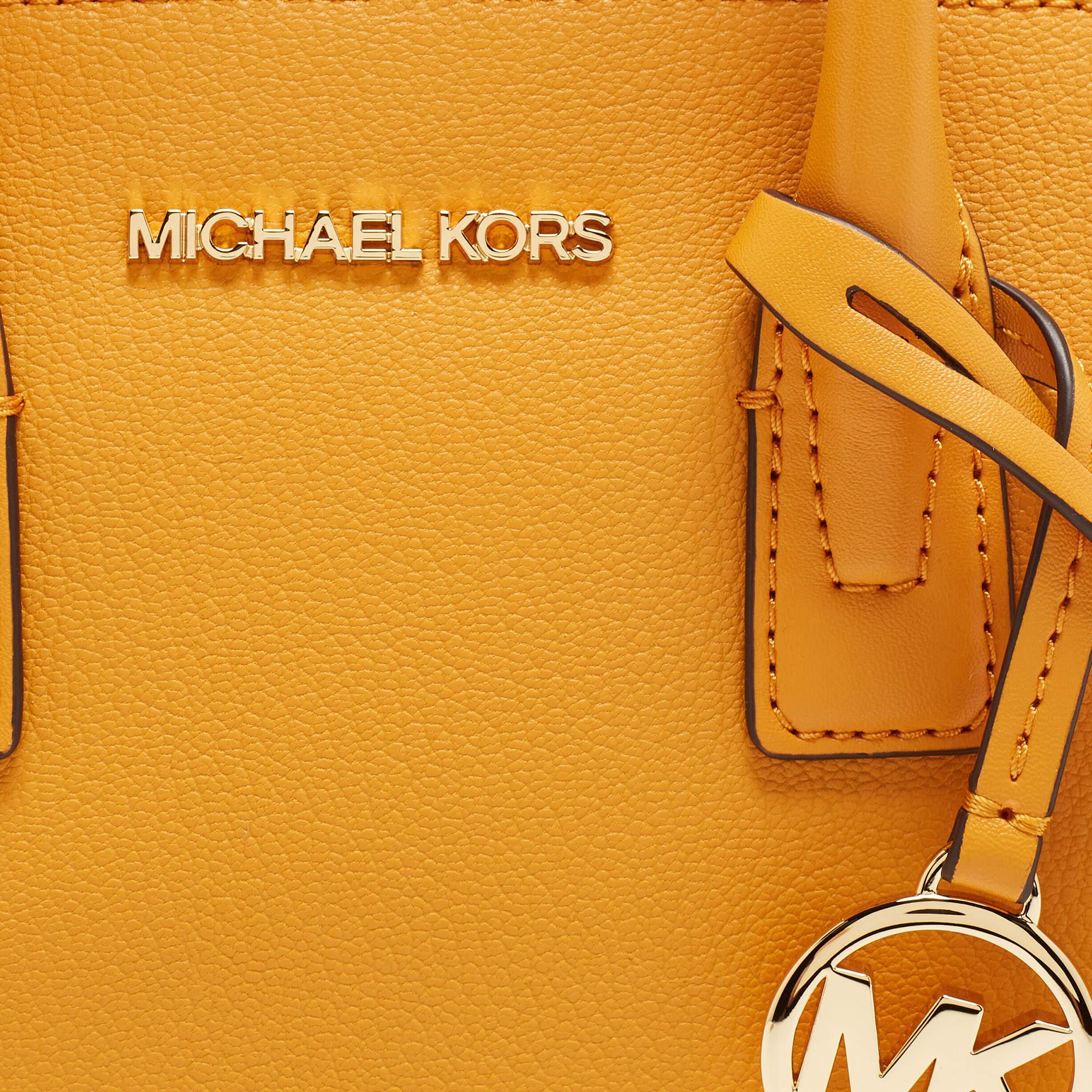 Michael Kors Mustard Signature Leather and Suede Small Avril Satchel For Sale 1
