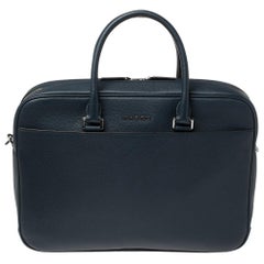 Michael Kors Navy Blue Leather Cooper Double Zip Casual Briefcase