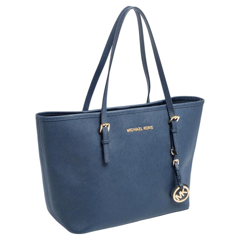 Michael Kors Navy Blue Leather Small Jet Set Travel Tote