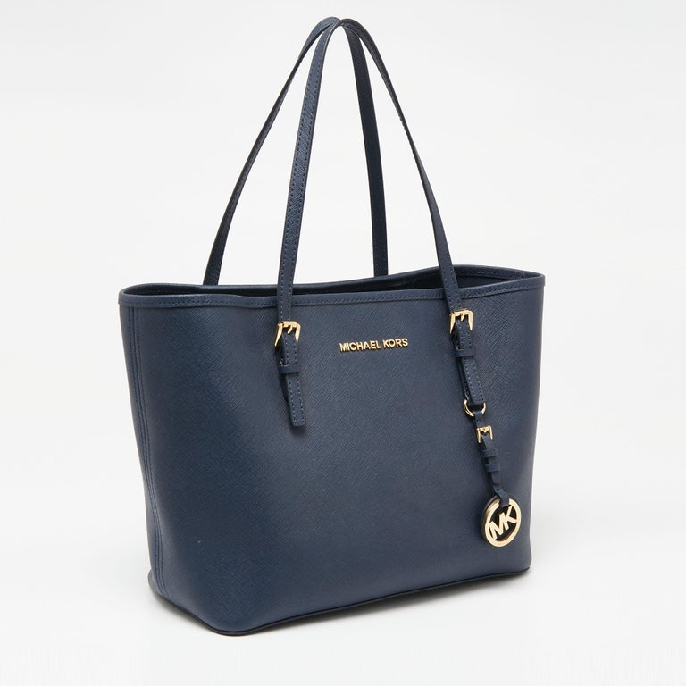 Michael Kors Navy Blue Leather Small Jet Set Travel Tote at