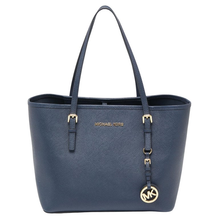 Michael Kors Navy Blue Leather Small Jet Set Travel Tote at 1stDibs