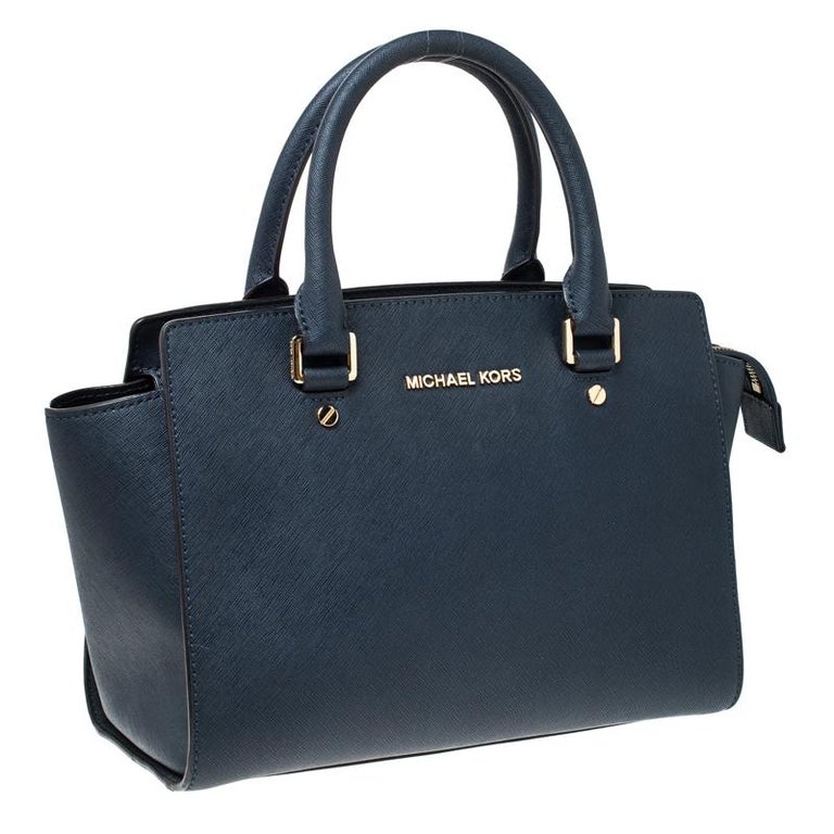 Michael Kors Navy Blue Saffiano Leather Selma Tote For Sale at 1stDibs