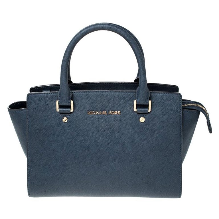 Michael Kors Navy Blue Saffiano Leather Selma Tote For Sale at 1stDibs