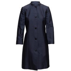 Michael Kors Navy Raw Silk Long Coat