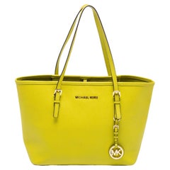 Michael Kors Neon Green Leather Small Jet Set Travel Tote