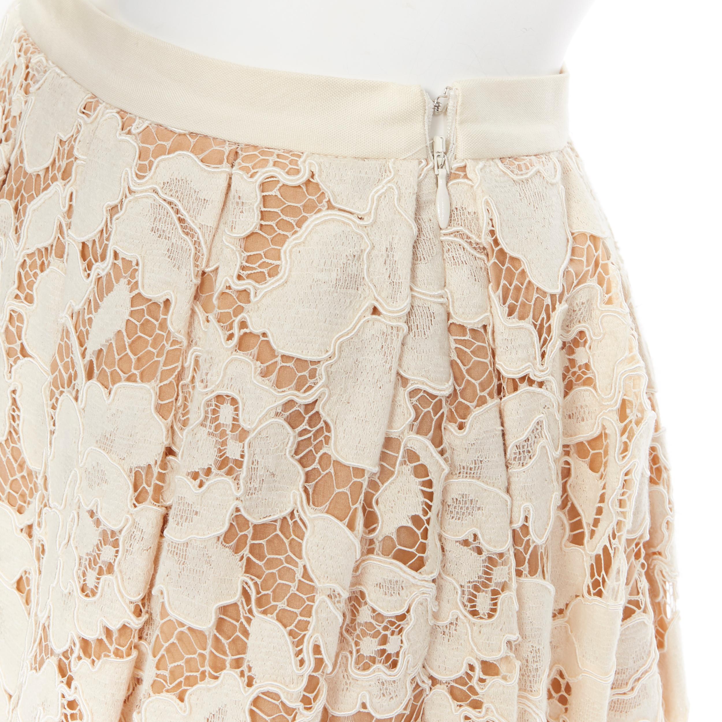 MICHAEL KORS nude silk lined floral lace  pleated flared midi skirt US0 24