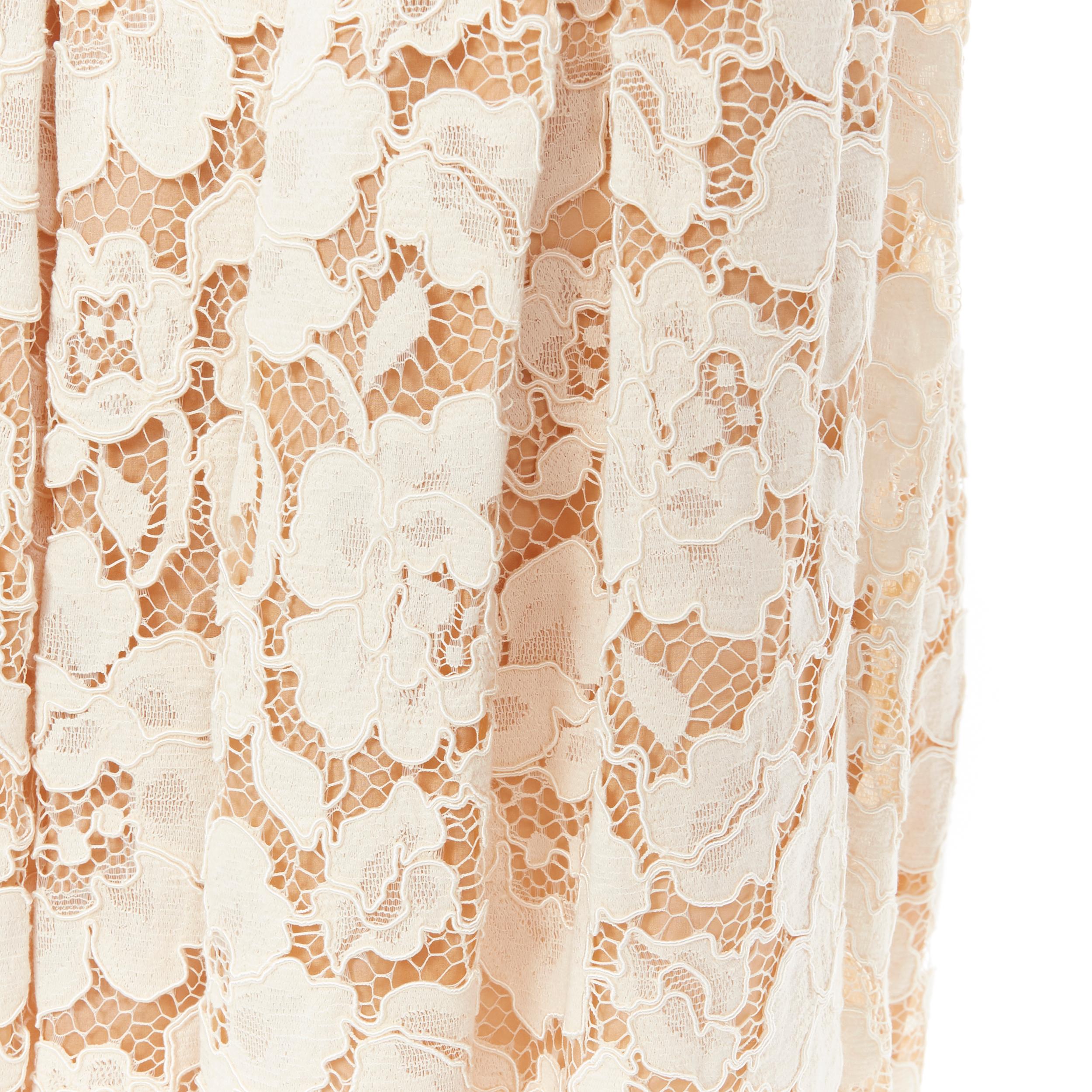 MICHAEL KORS nude silk lined floral lace pleated flared midi skirt US0 24